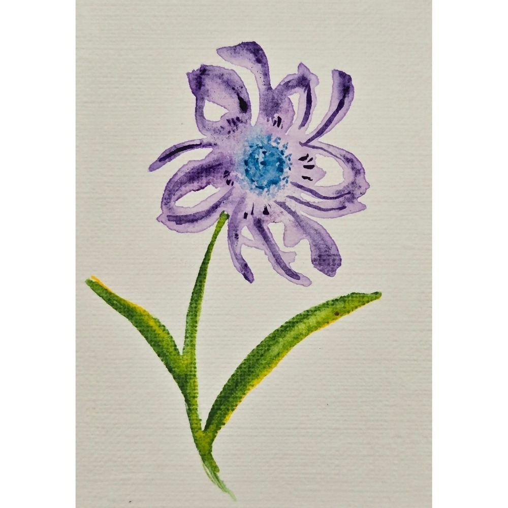 ACEO Original Art Purple and Blue Flower Watercolor Painting